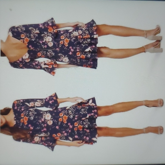 Birds & Floral Pattern Bell Sleeve Flounce Ruffle Hem Dress sz 14 - Picture 16 of 16